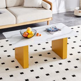 Modern Minimalist Tempered Glass With Sticker Desktop Coffee Table And Dining Table, Paired With Golden MDF Decorative Columns. Computer Desk. Ga (Option: Golden)