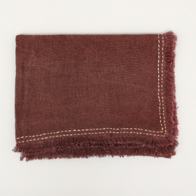 Stonewashed Linen Woven Throw Blanket With Fringe  52X68 Inch (Color: Brown)